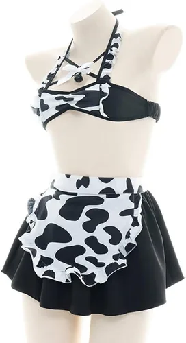 Vista 2 de JasmyGirls Lencería de anime para mujer, lencería sexy para cosplay, disfraz de vaca kawaii, traje de juego de rol, ropa interior japonesa Lolita