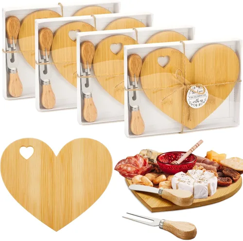 Vista 10 de Patelai 1 Juego de Tabla de Queso en Forma de Corazón para Despedida de Soltera y Baby Shower con Cuchillo, Tabla Mini de Madera para Charcutería