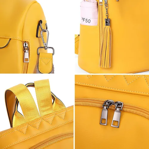 Vista 5 de Bromen - Mochila tipo bolso de mano de piel antirrobo para mujer a la moda