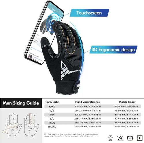 Vista 6 de Vgo... Cut Resistant Gloves, Cutproof Leather Work Gloves Men Women,EN388 level E, ANSI level A5,Touchscreen,Mechanics Gloves 1 par - negro