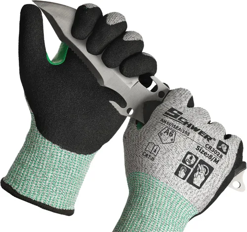 Vista 12 de Schwer 2 pares de guantes de pesca resistentes a cortes A7, pantalla táctil Verde militar