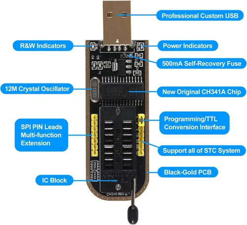Vista 6 de AiTrip Programador USB EEPROM BIOS CH341A + Pinza SOIC8 + Adaptador 1.8V + Adaptador SOIC8 para Flash Serie 24 25