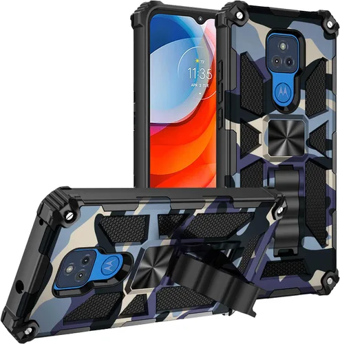 Vista 10 de Funda para Moto G Play 2021, grado militar, cubierta probada contra caídas, soporte integrado compatible con soporte magnético para automóvil, funda