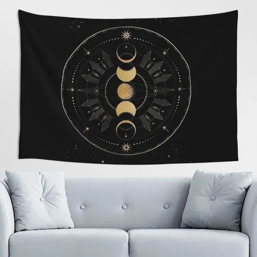 Vista 2 de Rqwaaed Tapiz Wicca Wicca de 60 x 40 pulgadas, diseño de luna pagana, para colgar en la pared, para dormitorio, fiesta, decoración del hogar