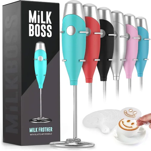 Vista 9 de Milk Boss Espumador de leche para café, juego completo de regalo de café con soporte ultra mejorado, fabricante de espuma de mano, mezclador
