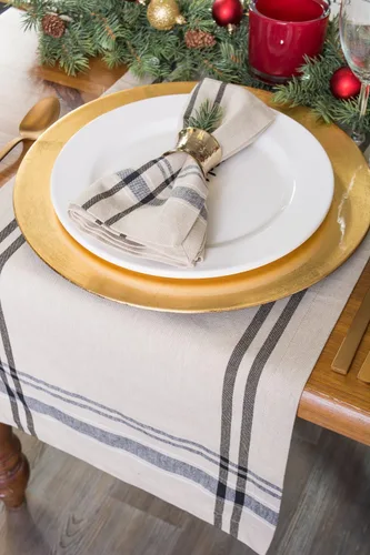 Vista 7 de DII Colección de Mesa de Comedor de Rayas Francesas Camino de Mesa Estilo Granja, 14x72 Pulgadas, Gris Pardo/Negro