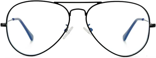 Vista 3 de Lentes clásicos de aviador con luz azul para mujeres y hombres, lentes transparentes con marco de metal (color negro)
