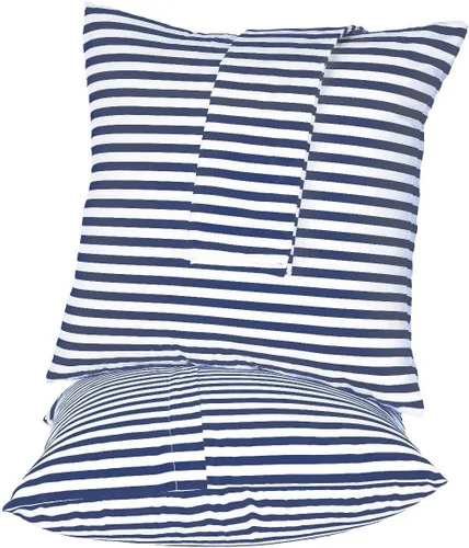 Vista 2 de Rockcloud Juego de 2 fundas de almohada cuadradas decorativas 100% de algodón a rayas, fundas de cojín para sofá, dormitorio, automóvil, 18 x 18 Azul
