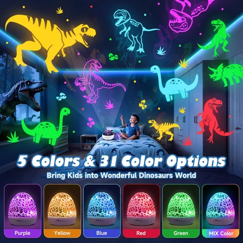 Vista 4 de PIKOY Juguetes de dinosaurio para niños de 3 a 5 años, regalos de Pascua para niños, juguetes de luz nocturna, proyector de luz nocturna, huevos