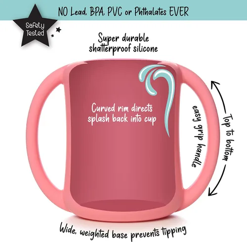 Vista 2 de PrimaStella Taza de entrenamiento de silicona para bebés y niños pequeños con asas (coral)