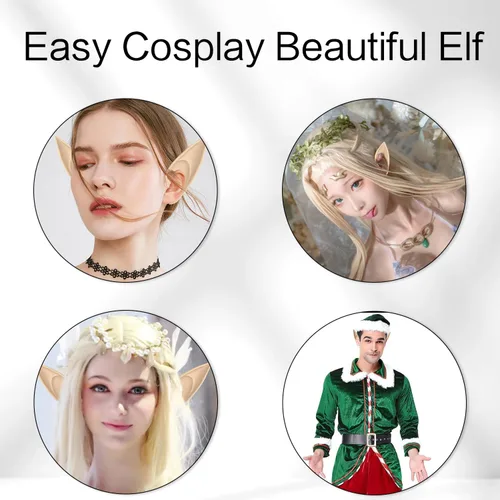 Vista 7 de Orejas de elfo, 1 par de orejas de elfo, accesorios de cosplay, orejas de hadas marrones, orejas de hadas para mujer, disfraz de fiesta, maquillaje