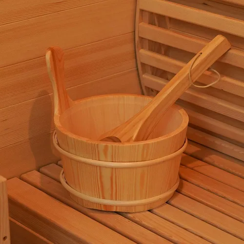 Vista 3 de Kit de cubo y cucharón de madera para sauna, accesorios de sauna con termómetro para cualquier barril o sauna de vapor y spa