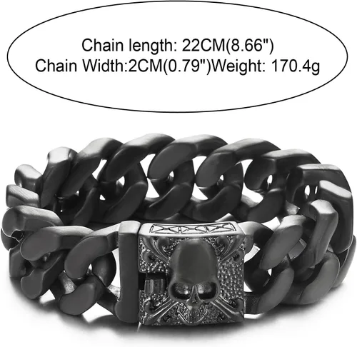 Vista 5 de COOLSTEELANDBEYOND Pulsera de cadena de acero cepillado vintage grande para hombre con flor de lis y calavera