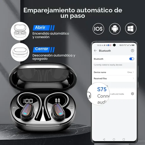 Vista 6 de Auriculares inalámbricos, Bluetooth 5.4 deportivos, auriculares con micrófono ENC con cancelación de ruido, auriculares estéreo de graves profundos