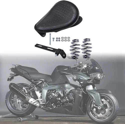 Vista 7 de labwork Cojín de cuero estilo cocodrilo para motocicleta, asiento individual con amortiguador, placa base de resorte, repuesto para Chopper Bobber