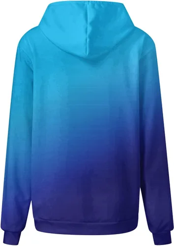 Vista 3 de Sudaderas con capucha de manga larga para mujer, estilo casual, con estampado de degradado, de gran
