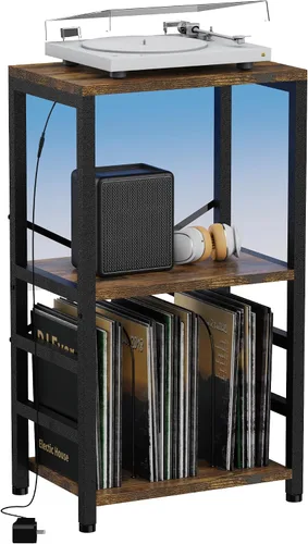 Vista 18 de YAKANJ Mesa Auxiliar con Soporte para Guitarra, Soporte para Tocadiscos, Almacenamiento para Discos de Vinilo, Soporte de 2 Niveles para Guitarra