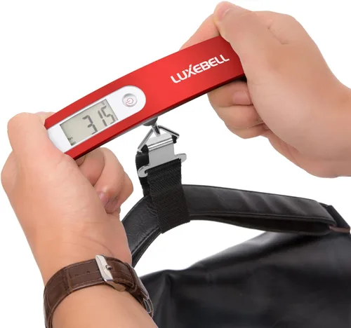 Vista 9 de Báscula digital de equipaje de regalo para maleta de viajero, báscula de peso de mano de 110 libras (rojo)