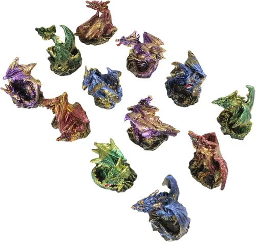 Vista 5 de Ebros - Juego de 12 dragones en miniatura en diferentes poses de fantasía, mazmorras y dragones, mini escala de 2 pulgadas de alto, esculturas