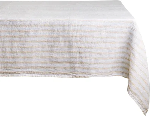 Vista 8 de Mantel color beige, mantel a rayas beige 100% lino para mesas rectangulares (98 x 63), mantel lavable estilo granja para comedor, cocina, fiestas