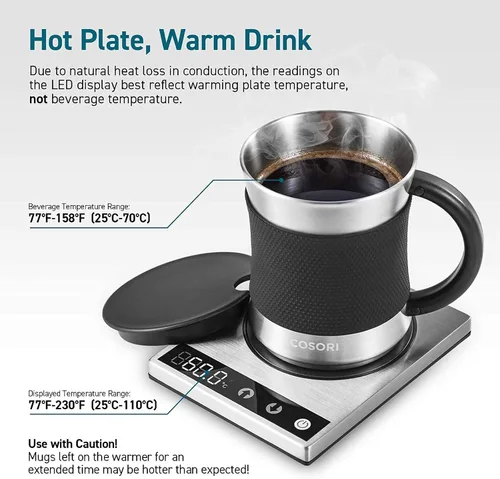 Vista 5 de COSORI Calentador de Taza de Café y Juego de Tazas para Escritorio, Calentador de Tazas, Regalos para Oficina y Navidad, Control de Temperatura