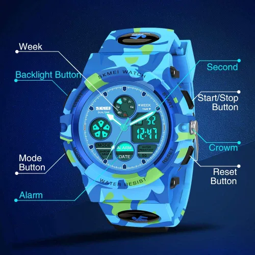 Vista 2 de SYOKZEY Reloj deportivo digital LED impermeable de 164.0ft, para niños y niñas, para exteriores, analógico y digital, con alarma y calendario