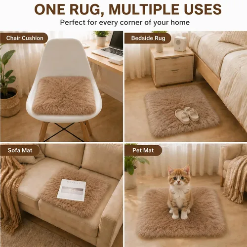 Vista 4 de OKAYDA Funda cuadrada de piel de oveja sintética de 18 x 18 pulgadas, cojín de cojín de piel súper esponjosa para silla de tocador, asiento