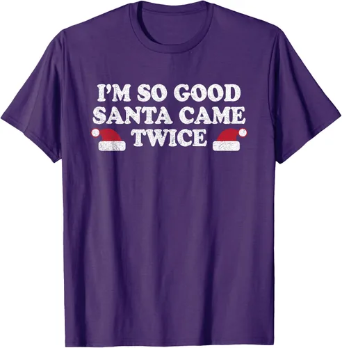 Vista 23 de Camiseta de Navidad con texto en inglés "I'm so good Santa came tware" Negro