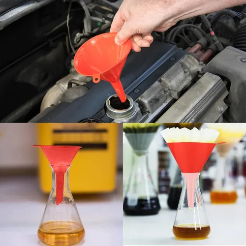Vista 6 de Juego de embudo de plástico de 8 piezas, herramienta de llenado de aceite multiusos de boca ancha Laboratorio de cocina Garaje Coche Líquidos