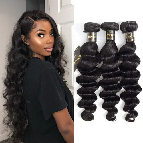 Vista 12 de Mechones de cabello suelto con ondas profundas peruanas con cierre, (16"18"20"+14Cierre) Extensiones de cabello peruano virgen 8A con mechones