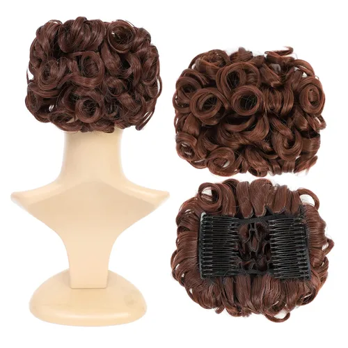 Vista 8 de SWACC Extensión de Moño de Cabello Rizado Corto y Desordenado, Peines de Cabello Fáciles de Estirar, Extensión de Cola de Caballo con Clip, Coletero