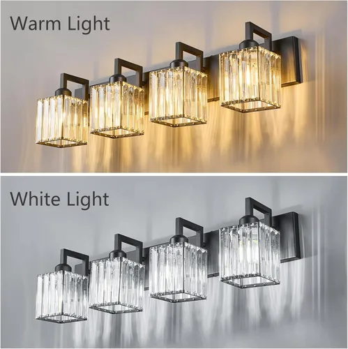 Vista 3 de Moderna lámpara de cristal para pared/tocador de baño, de 4 luces, color negro Negro torcido