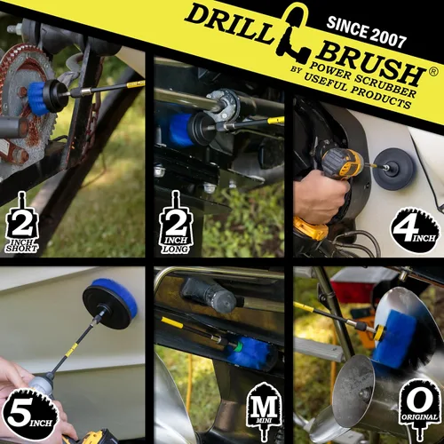 Vista 2 de Kit de limpieza de Drill Brush, cepillos con conector para taladro, ideal para limpieza de alfombras, baños, limpieza de lechadas y limpieza de Azul