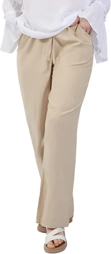 Vista 6 de utcoco Pantalones de algodón y lino con cordón de cintura alta para mujer, estilo casual, ajuste holgado, pierna ancha