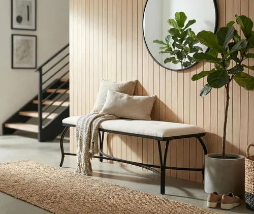 Vista 8 de Mango Steam Vienna White Bench - Banco de entrada, con recubrimiento en polvo, tapizado, ahorro de espacio
