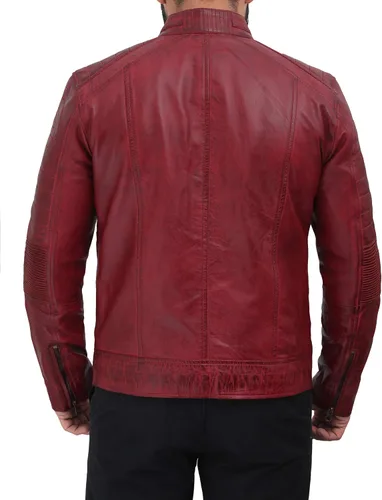 Vista 4 de Blingsoul Chaqueta de cuero para hombre Cafe Racer de cuero envejecido, chaqueta de motocicleta para hombre