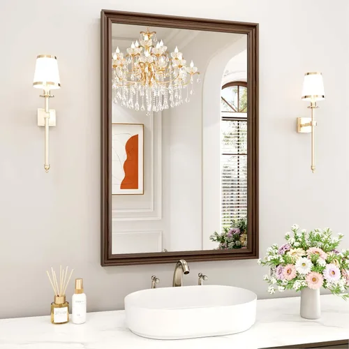 Vista 13 de WEER - Espejo de baño con luces LED, 50x70cm, espejo de tocador montado en la pared, 3 colores regulables, almohadilla antiempañante retroiluminada