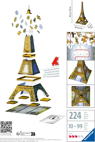 Vista 8 de Kit de construcción de la Torre Eiffel Ravensburger con 216 piezas 3D