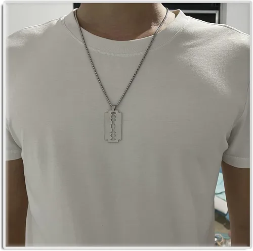 Vista 6 de Xusamss Collar de maquinilla de afeitar con colgante de hoja de acero de titanio Hip Hop, cadena de 24 pulgadas