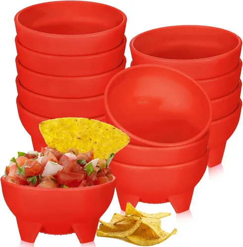 Vista 8 de Maxcheck 12 piezas de cuencos de salsa para fiesta de 4.5" de diámetro, cuencos de salsa mexicanos de plástico para guacamole, lindos chips y plato