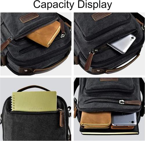 Vista 5 de AMJ Bolso bandolera para hombre bolso cruzado de lona bolso vintage para viajes trabajo negocios