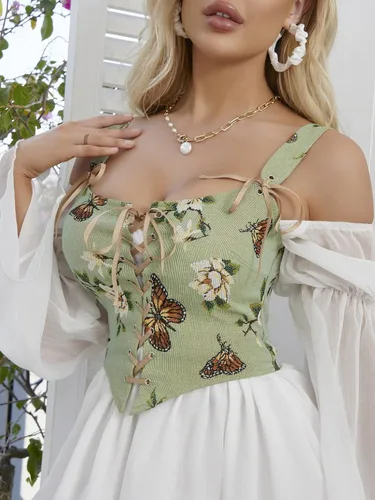 Vista 5 de WDIRARA Corsé sin mangas con estampado floral de mariposas para mujer