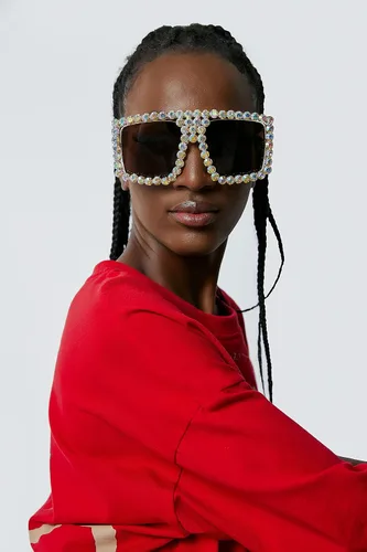 Vista 7 de FEISEDY Gafas de sol cuadradas con diamantes para mujer, estilo retro, con diamantes de imitación brillantes, B2916