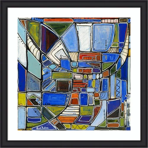 Vista 9 de Kate and Laurel Lienzo decorativo enmarcado para pared, diseño retro de Leah Nadeau, 27 x 27, marco estrecho negro Oliver, contemporáneo moderno