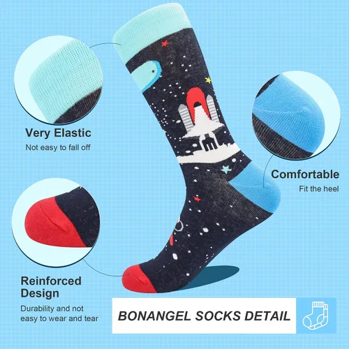 Vista 7 de Bonangel - Calcetines de vestir coloridos divertidos y artísticos para hombre