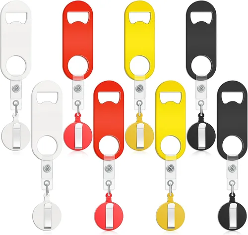 Vista 12 de Honoson 8 Piezas Abrebotellas Retráctil de Bartender Abridor de Cerveza Plano con Clips de Carrete de Insignia Redonda Soporte para Cocina