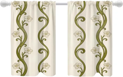 Vista 72 de Shrahala Art Nouveau Floral Pattern Blackout Curtain Tiers, Delicate Vine and Flower Design Kitchen Valance Light Blocking Tier Drapes with Rod