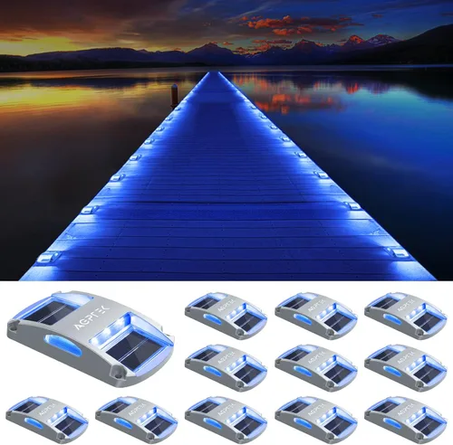 Vista 12 de AGPTEK Luces Solares para Entrada de Vehículos 1 Paquete, Luces Marcadoras Solares LED Impermeables para Cubierta al Aire Libre, Muelle, Marina