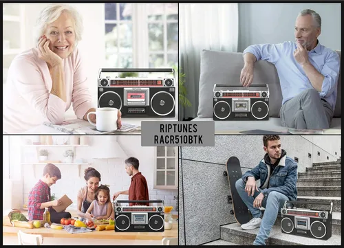 Vista 7 de Riptunes Boombox Radio Reproductor Grabador de Casetes, Radio AM/FM -SW1/SW2, Transmisión Inalámbrica, Ranuras USB/Micro SD, Entrada Aux, Conector