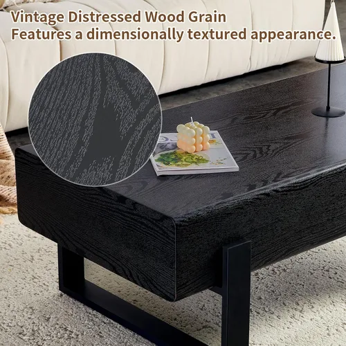 Vista 5 de Mesa de Centro Rectangular de 47.24", Mesa de Centro de Madera con Tablero de 7.8" de Grosor, Patas de Metal, Esquinas Redondeadas para Sala